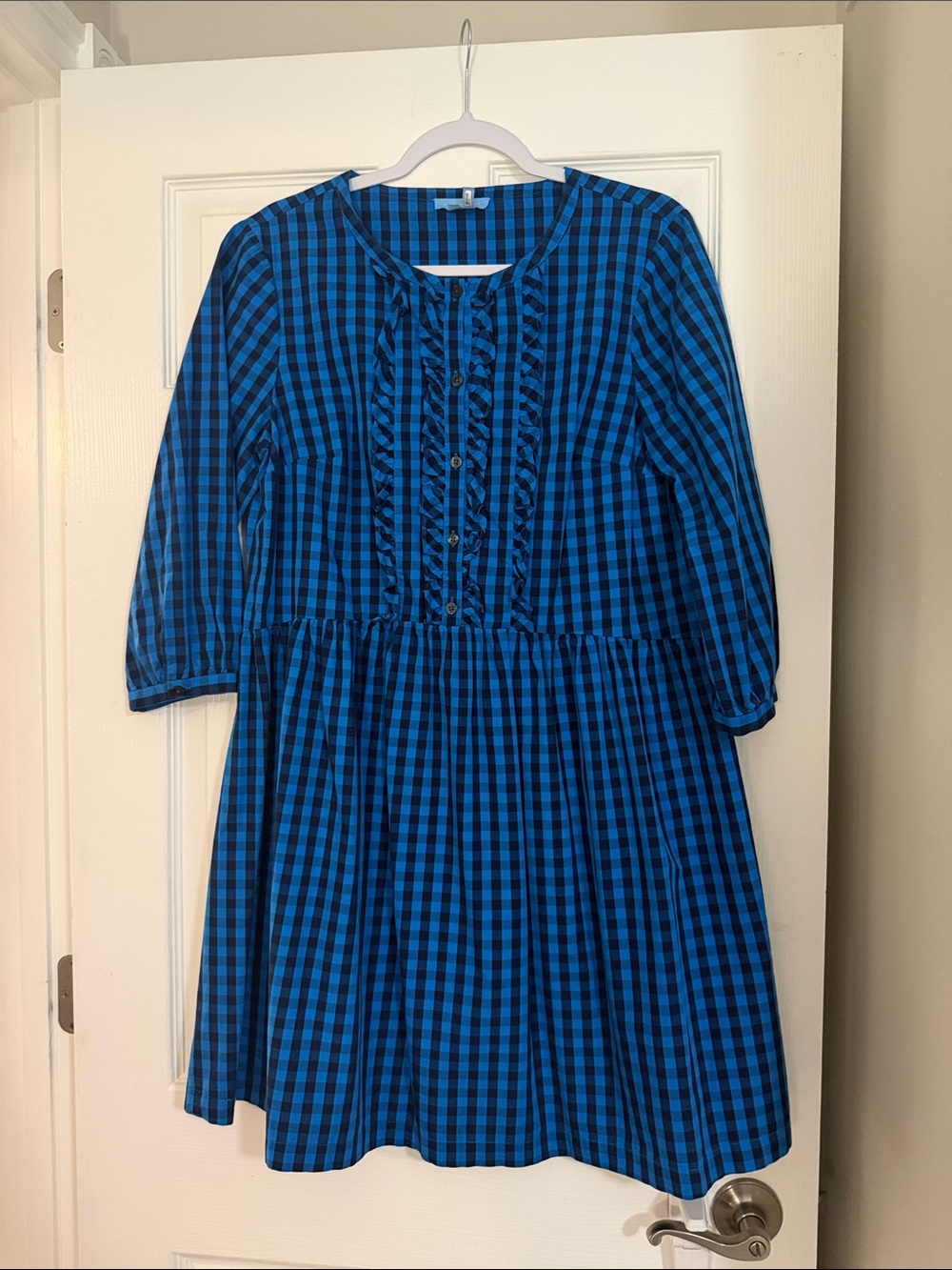 Draper James Blue and Black Gingham Button-Front Kids Dress